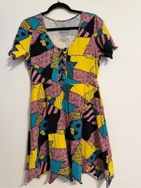 Disney Patchwork Print Midi Dress in Yellow, Teal, Pink, Black
